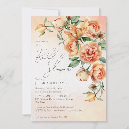 Elegant crème perzik oranje rozen vrijgezellenfees kaart (Voorkant)