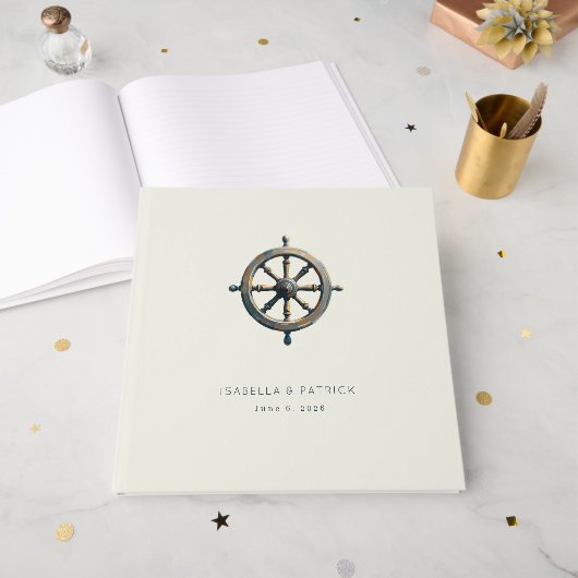 Elegant Crème Scheepswiel Gastenboek (Voorkant open)