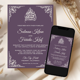 Elegant Crème Stof Dusty Paarse Islamitische Mosli Kaart