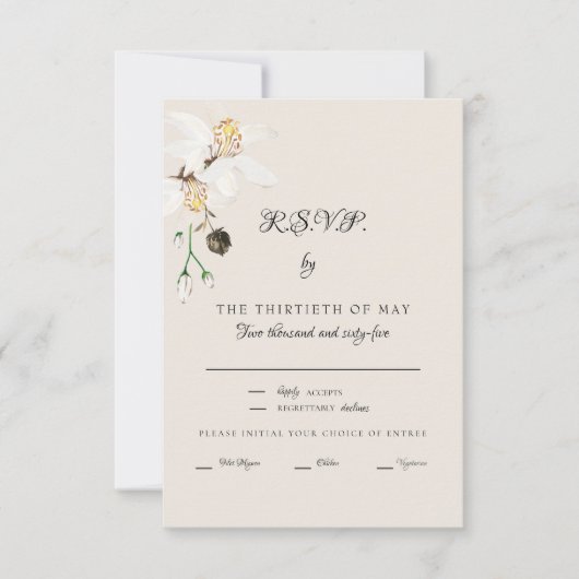 Elegant Crème Wit Bloemen Diner Script RSVP (Voorkant)