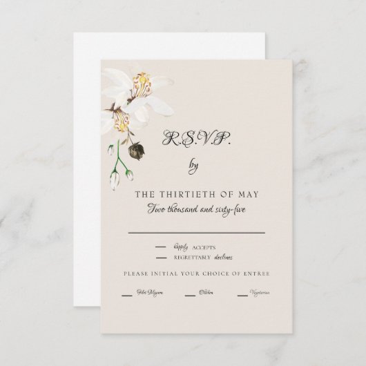 Elegant Crème Wit Bloemen Diner Script RSVP (Voorkant / Achterkant)