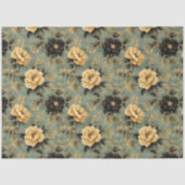 Elegant Crème & Zwart Roos op Sage Green Decoupage Tissuepapier (Voorkant)