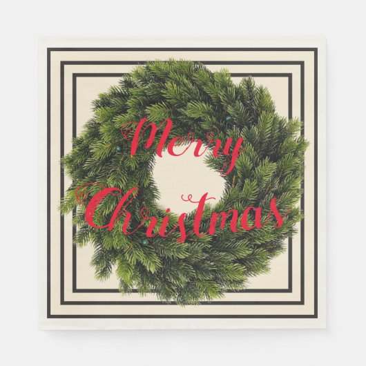 Elegant crème, zwart-wit en rood kerstfeest servet (Voorkant)