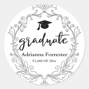 Elegant Crest Afstuderen Pet Script Ronde Sticker