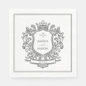 Elegant Crest Black and White Paper Wedding Servet (Voorkant)