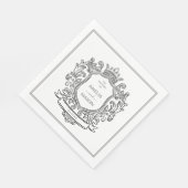 Elegant Crest Black and White Paper Wedding Servet (Hoek)