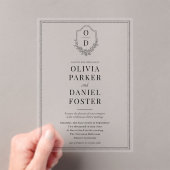 Elegant Crest Black & White Modern Wedding Acryl Uitnodigingen (Insitu (Draagbaar))