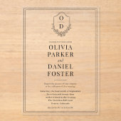 Elegant Crest Black & White Modern Wedding Acryl Uitnodigingen (Voorkant)