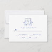 Elegant Crest | Blauw en Wit Bruiloft Maaltijd Keu RSVP Kaartje (Voorkant)