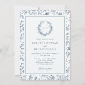 Elegant Crest Blue Chinoiserie Wedding Kaart (Voorkant)