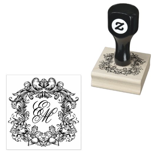 Elegant Crest Bruiloft Monogram Rubberstempel (Gestempeld)