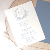 Elegant Crest Dusty Blue Classic Formal Wedding Kaart