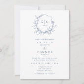 Elegant Crest Dusty Blue Classic Formal Wedding Kaart (Voorkant)