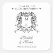 Elegant  Crest Line Art Monogram Bedankt Vierkante Sticker (Voorkant)