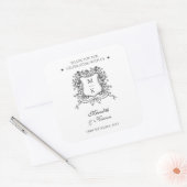 Elegant  Crest Line Art Monogram Bedankt Vierkante Sticker (Envelop)