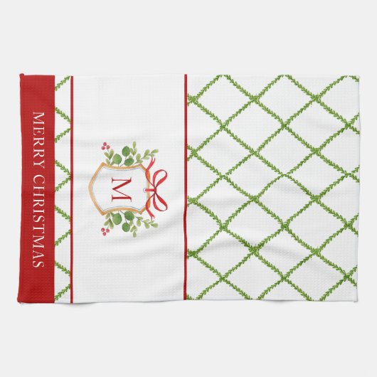 Elegant Crest met Initiaal Holiday Theedoek (Horizontaal)