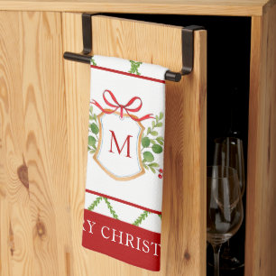 Elegant Crest met Initiaal Holiday Theedoek