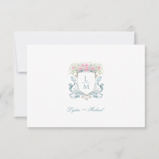 Elegant Crest met Rozen RSVP Response Kaart (Achterkant)