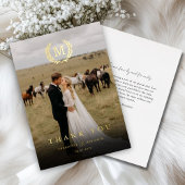 Elegant Crest Monogram 1 Foto Dank u bruiloft Folie Uitnodiging