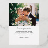 Elegant Crest Monogram 2 Foto Dank u bruiloft Folie Uitnodiging (Achterkant)