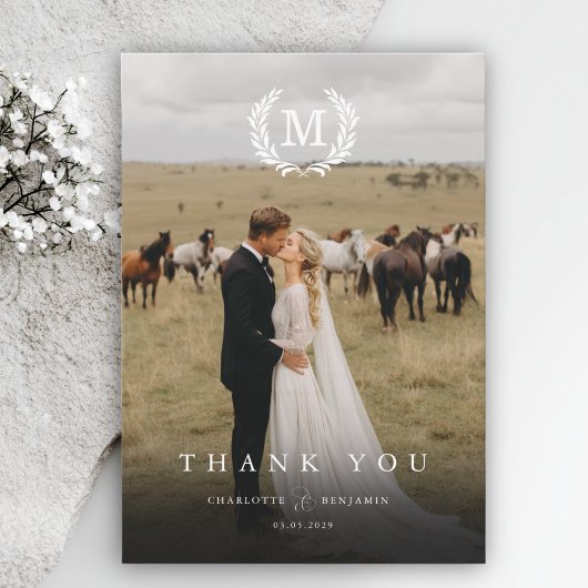 Elegant Crest Monogram 2 foto Dank u kaart