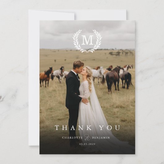 Elegant Crest Monogram 2 foto Dank u kaart (Voorkant)
