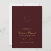 Elegant Crest Monogram Burgundy and Gold Wedding Kaart (Voorkant)