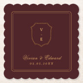 Elegant Crest Monogram Burgundy and Gold Wedding Kartonnen Onderzetters (Voorkant)
