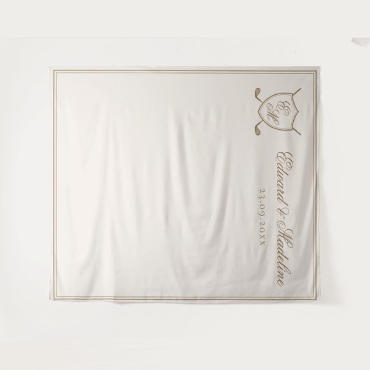 Elegant Crest Monogram Golf Trouwfoto Achtergrond Wandkleed (Voorkant (horizontaal))