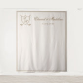 Elegant Crest Monogram Golf Trouwfoto Achtergrond Wandkleed (Voorkant)