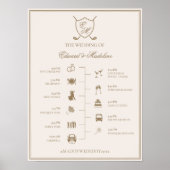 Elegant Crest Monogram Golf Weddenschap Tijdschema Poster (Voorkant)