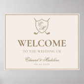 Elegant Crest Monogram Golf Weddenschap Welkom Poster (Voorkant)