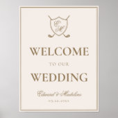 Elegant Crest Monogram Golf Weddenschap Welkom Poster (Voorkant)