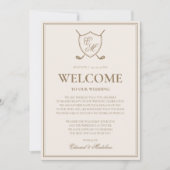 Elegant Crest Monogram Golf Weddenschap Welkomstbe Kaart (Voorkant)