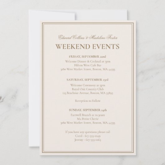 Elegant Crest Monogram Golf Weddenschap Welkomstbe Kaart (Achterkant)