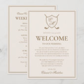 Elegant Crest Monogram Golf Weddenschap Welkomstbe Kaart (Voorkant / Achterkant)