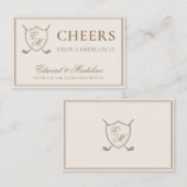 Elegant Crest Monogram Golf Wedding Drink Ticket (Voorkant / Achterkant)