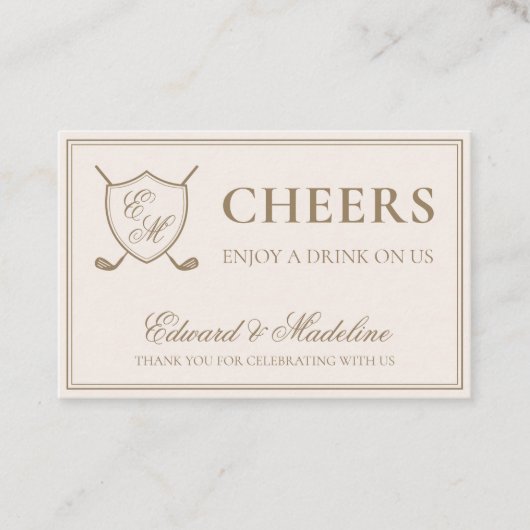 Elegant Crest Monogram Golf Wedding Drink Ticket (Voorkant)