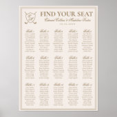 Elegant Crest Monogram Golf Wedding Seating Charts Poster (Voorkant)