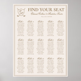 Elegant Crest Monogram Golf Wedding Seating Charts Poster
