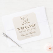Elegant Crest Monogram Golf Wedding Welcome Bag Vierkante Sticker (Envelop)