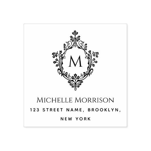 Elegant Crest Monogram Initiaal Naam Adres Rubberstempel (Afrduk)