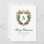 Elegant Crest Monogram Kerst Kaart (Voorkant)