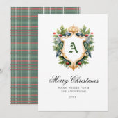 Elegant Crest Monogram Kerst Kaart (Voorkant / Achterkant)