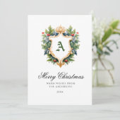 Elegant Crest Monogram Kerst Kaart (Staand voorkant)