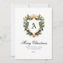 Elegant Crest Monogram Kerst Kaart