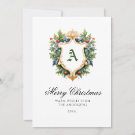 Elegant Crest Monogram Kerst Kaart