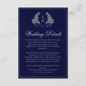 Elegant Crest Monogram Navy Heritage Wedding Informatiekaartje (Voorkant)
