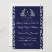 Elegant Crest Monogram Navy Heritage Wedding Kaart (Voorkant)
