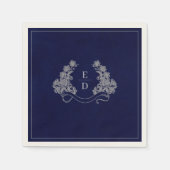Elegant Crest Monogram Navy Heritage Wedding Servet (Voorkant)